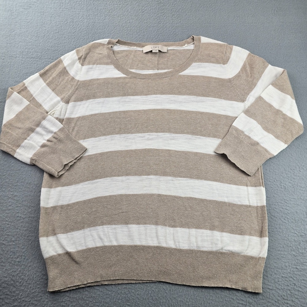 Ann Taylor Loft Sweater Womens Large Multicolor Striped Tight Knit Ribbed Trim
